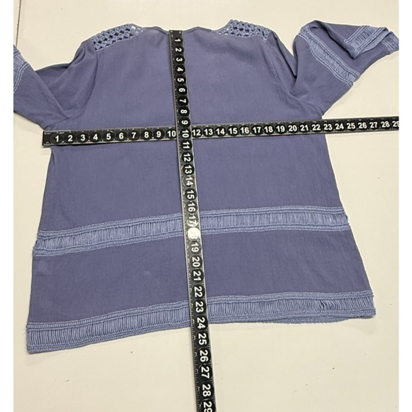 Chicos Top Womens Large 2 Blue Crochet Tasseled Peasant Flowy Beachy Boho - Picture 3 of 10